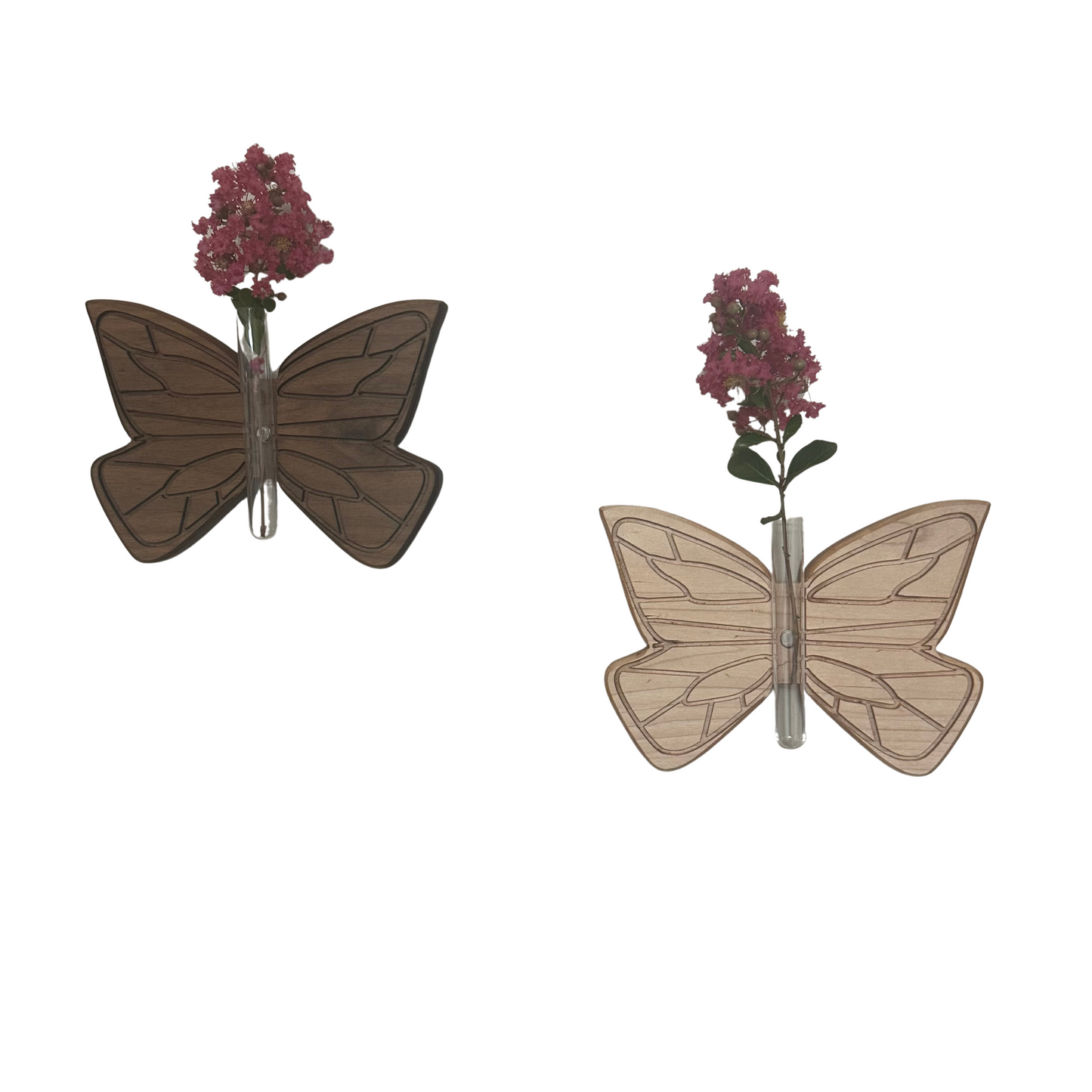 Butterfly Wall Propagation Station | Hanging Plant Holder with Magnetic Tube | Natural Hardwood Wall Planter for Cuttings & Flowers