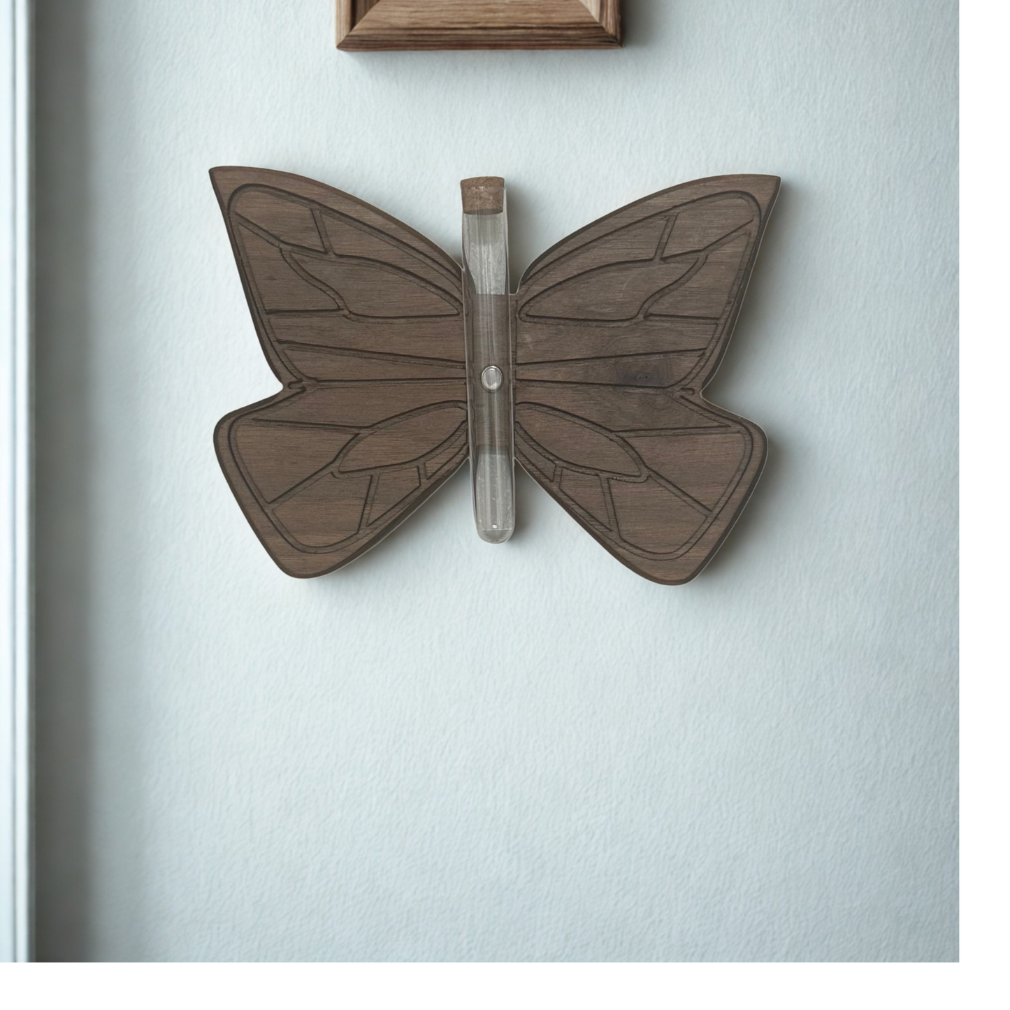 Butterfly Wall Propagation Station | Hanging Plant Holder with Magnetic Tube | Natural Hardwood Wall Planter for Cuttings & Flowers