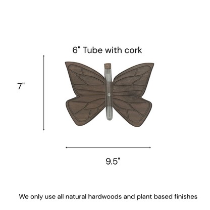 Butterfly Wall Propagation Station | Hanging Plant Holder with Magnetic Tube | Natural Hardwood Wall Planter for Cuttings & Flowers