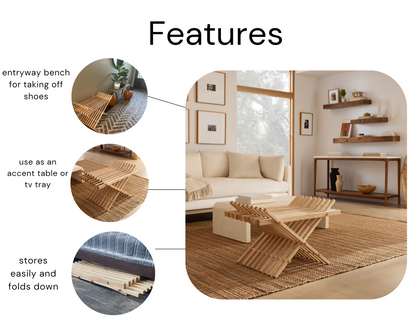 Folding Entryway Space Saving Wood Bench | Multifunctional Furniture