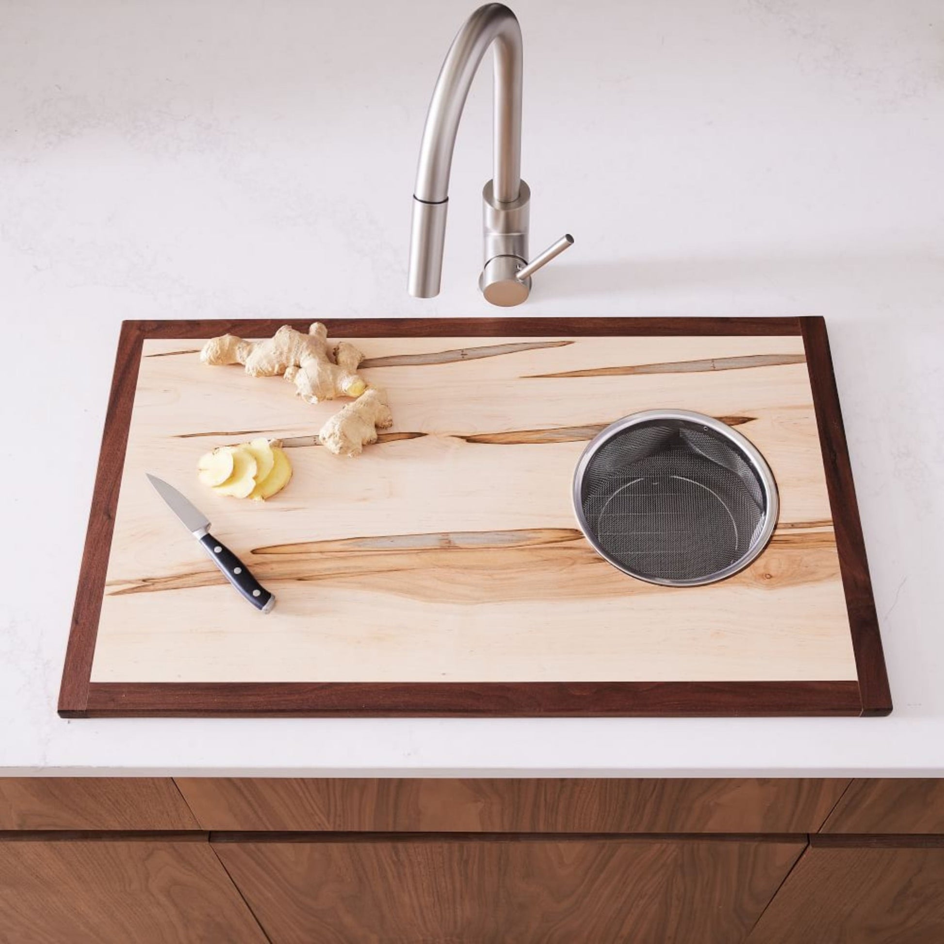 Over-the-Sink Cutting Board w/ Removable Colander|  Handmade Cutting Board | Large Sink Cover Cutting Board for Kitchen Sink