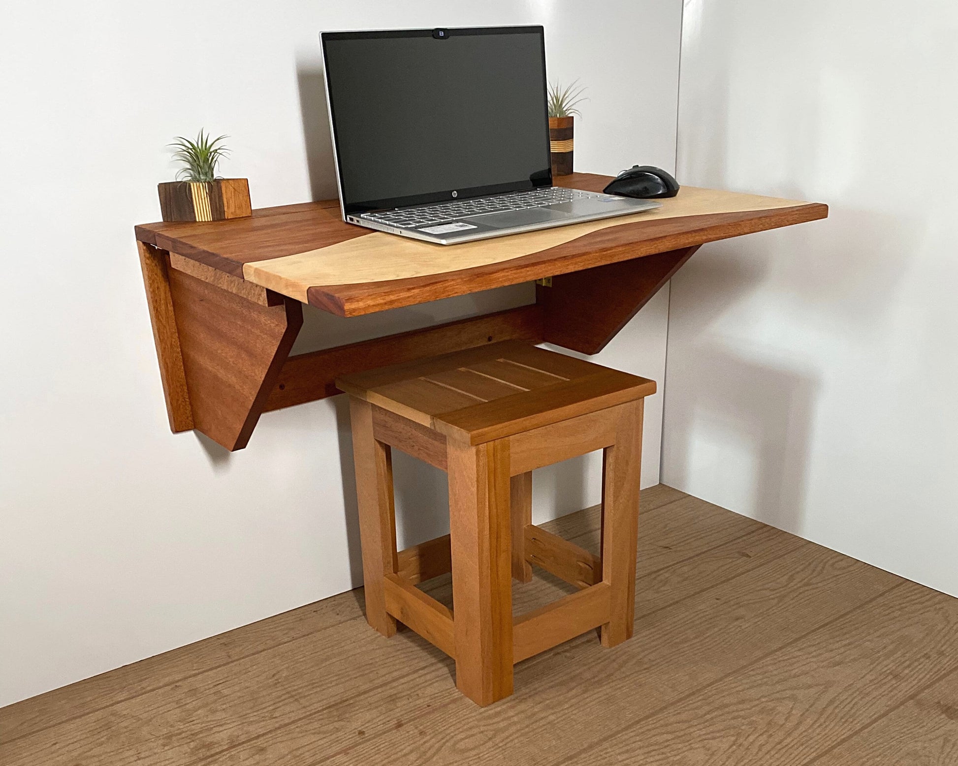 handmade murphy desk made from mahogany and wavy accent is maple