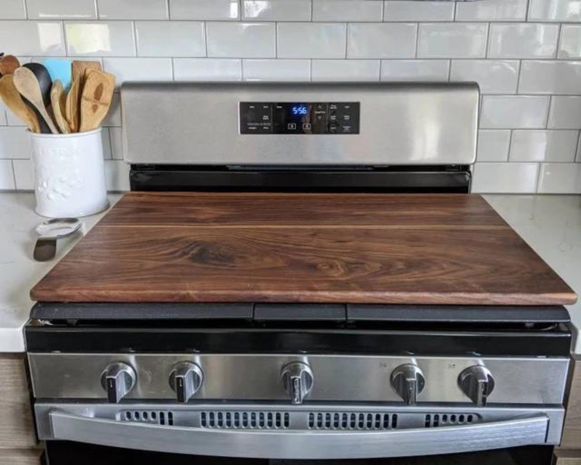 Large Walnut Stove Cover Cutting Board | Functional Kitchen Décor