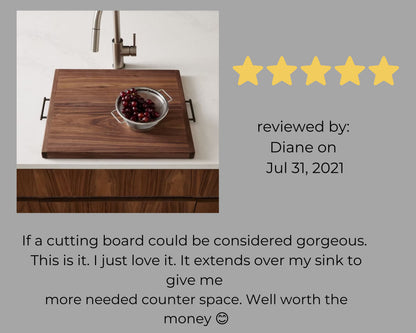 Sink Cover Cutting Board with Handles | Handmade Cutting Board & Noodle Board | Wood Half Sink Cover for Home or RV