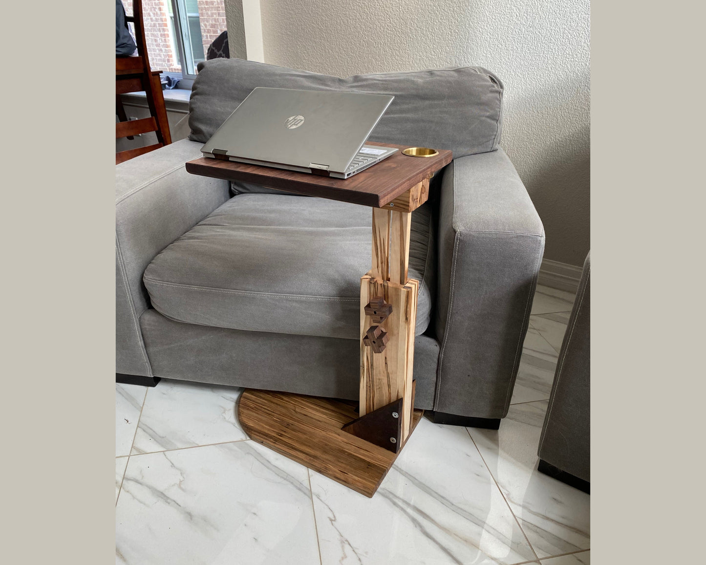 Adjustable Height C Table, Solid Wood TV Tray Table | Multifunctional Furniture | Multiuse Sofa Arm Rest Table for Laptop & Work Table