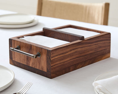 Acacia Wood Napkin Holder - Fluted Design Table Organizer For Paper Napkins, Kitchen & Dining Decor