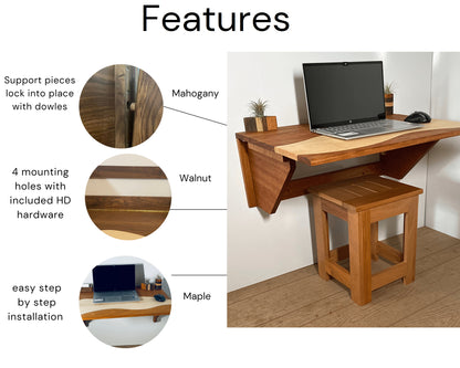 Multi Material Murphy Desk w/ Wave Pattern | Multifunctional Furniture|  Space Saving Modern Folding Desk for Writing