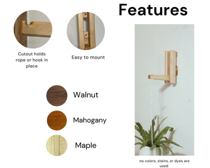 Folding Macrame Plant Hanger Wall Hook , Heavy Duty | Handmade Functional Plant Hook | Wall Mounted Wood Hook , Plant Stand