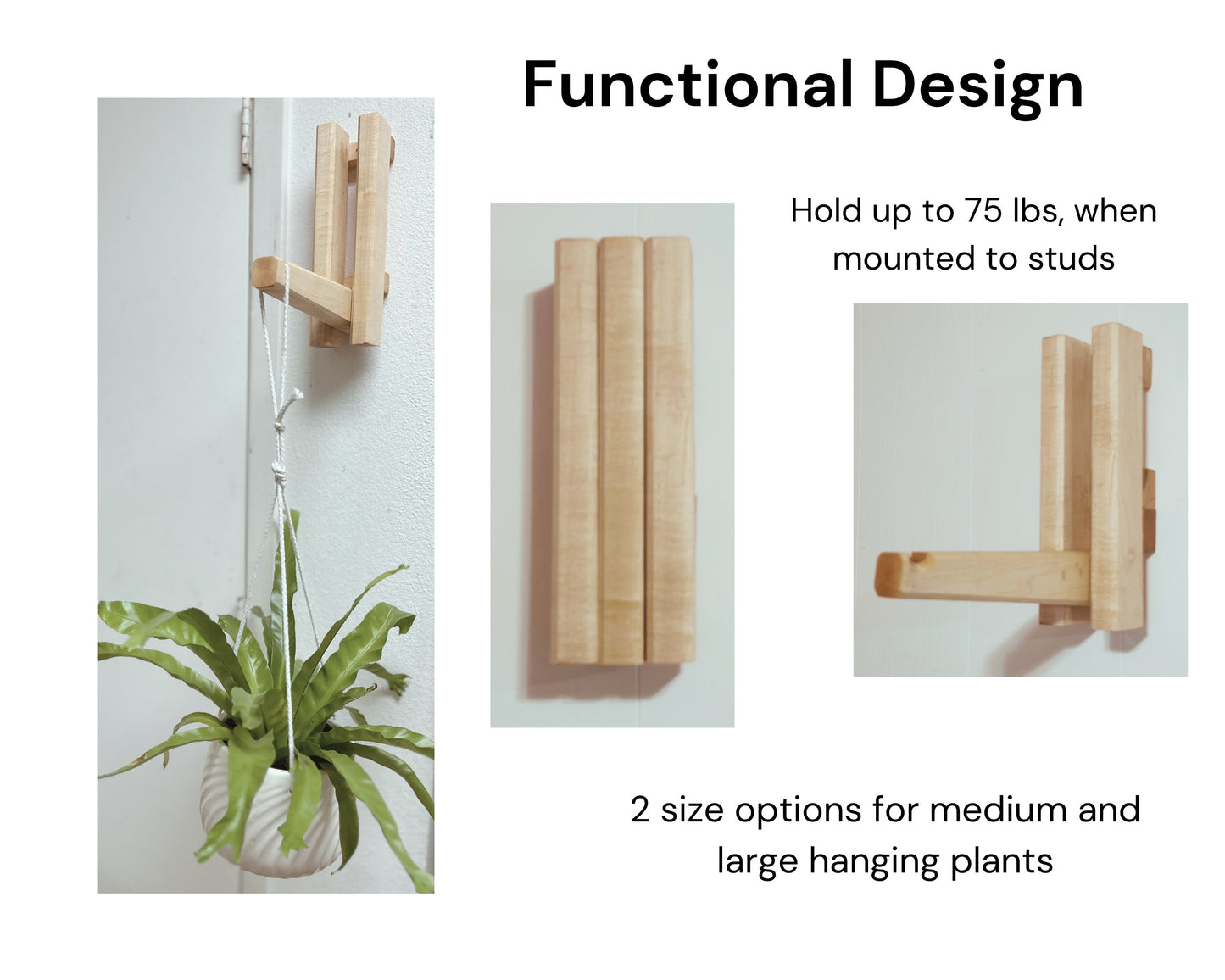 Folding Macrame Plant Hanger Wall Hook , Heavy Duty | Handmade Functional Plant Hook | Wall Mounted Wood Hook , Plant Stand