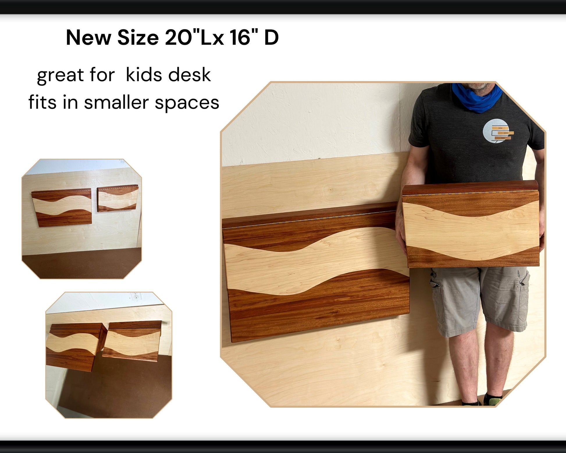Multi Material Murphy Desk w/ Wave Pattern | Multifunctional Furniture|  Space Saving Modern Folding Desk for Writing